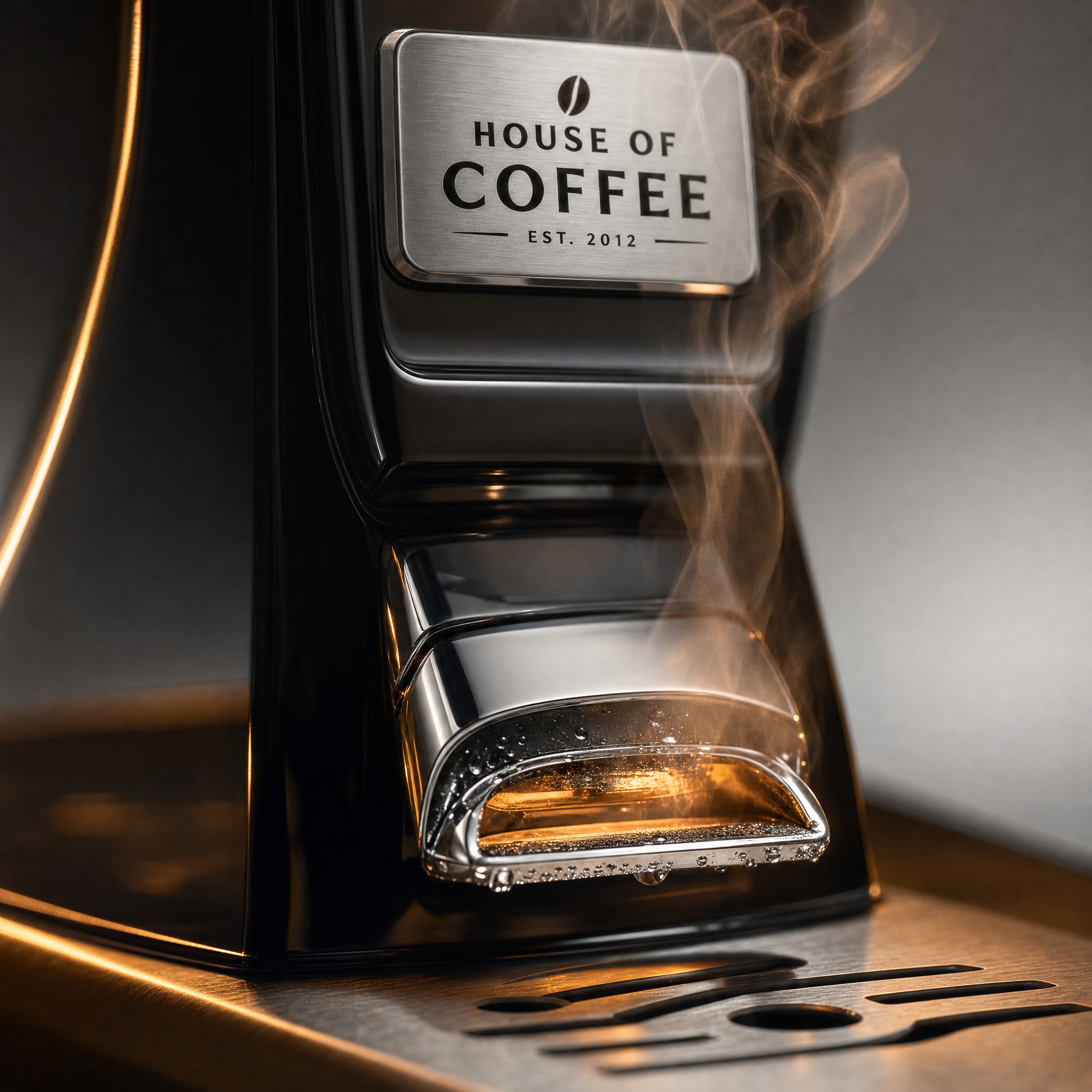 Macro-opname van de instelbare uitloop van de House of Coffee Gen 1 met stoom